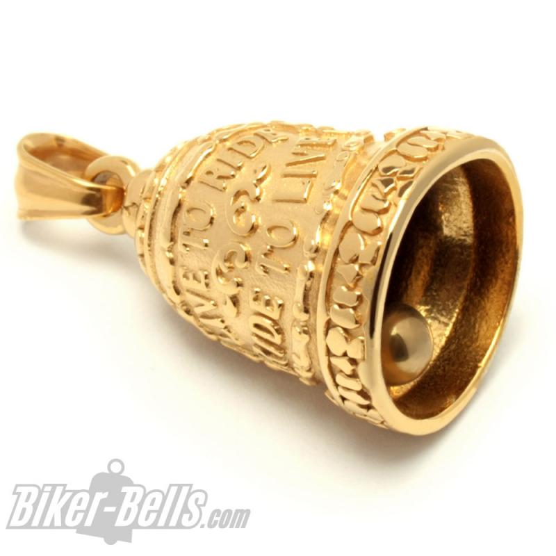 Goldene "Live To Ride" Biker-Bell mit Totenkopf aus Edelstahl Ride Bell Geschenk